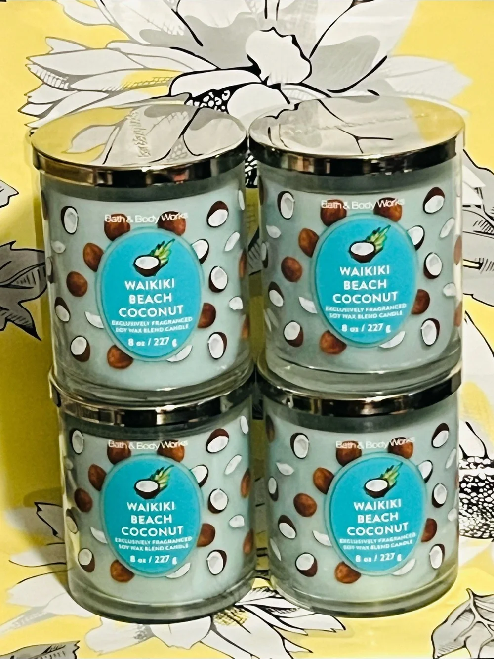 4 Bath & Body Works Waikiki Beach Coconut 3-Wick Candle -
